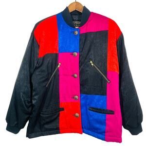 Vintage Mulberry Street Quilted Bomber Jacket Button Front Colorblock Art Pop L
